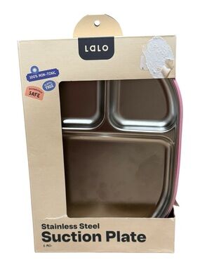 Lalo 9.84" Stainless Steel Suction Baby Plate - Bubble Gum
